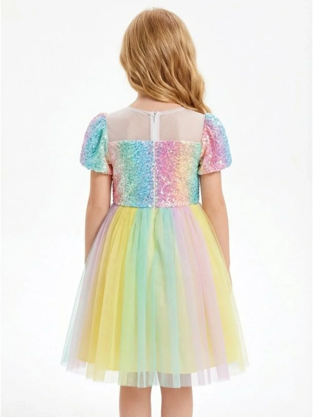 Girls Pastel Rainbow Sequin Princess Dress